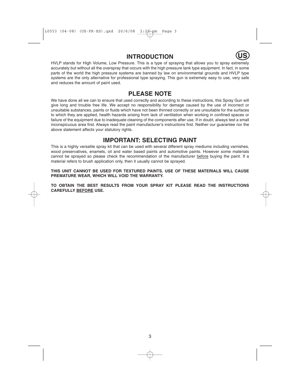 Introduction, Important: selecting paint | Earlex L0553 User Manual | Page 3 / 24