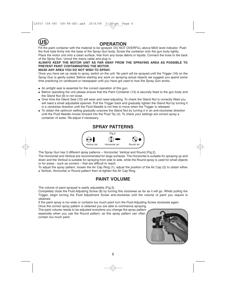 Operation, Spray patterns, Paint volume | Earlex L0553 User Manual | Page 6 / 24