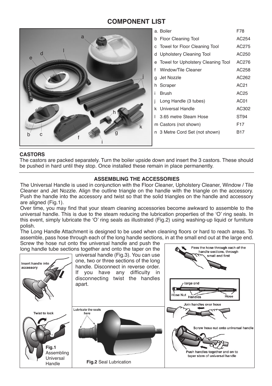 Component list | Earlex Pure Steam Cleaner User Manual | Page 3 / 8