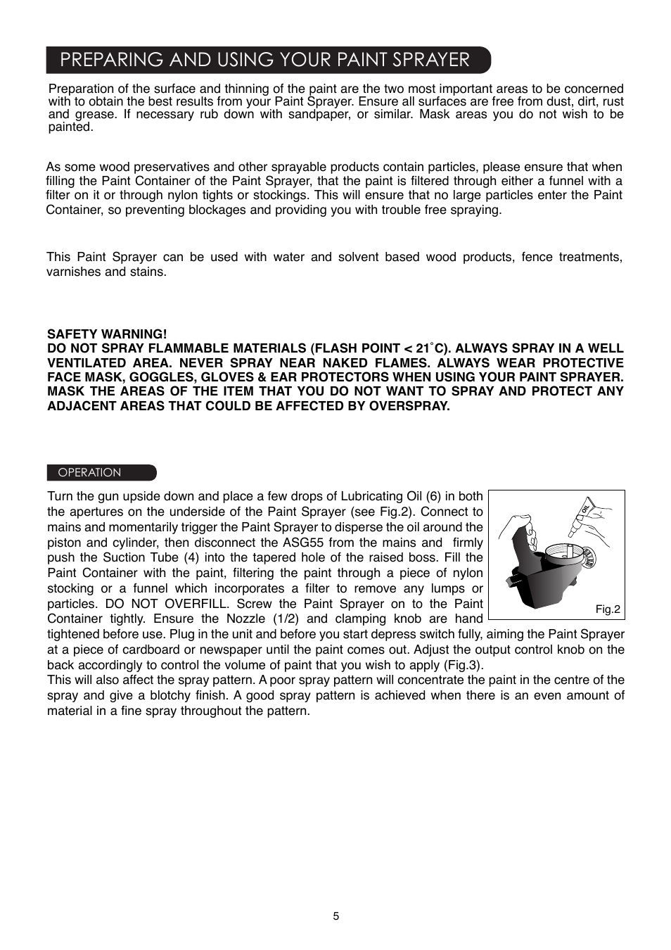 Preparing and using your paint sprayer | Earlex ASG55 User Manual | Page 5 / 12