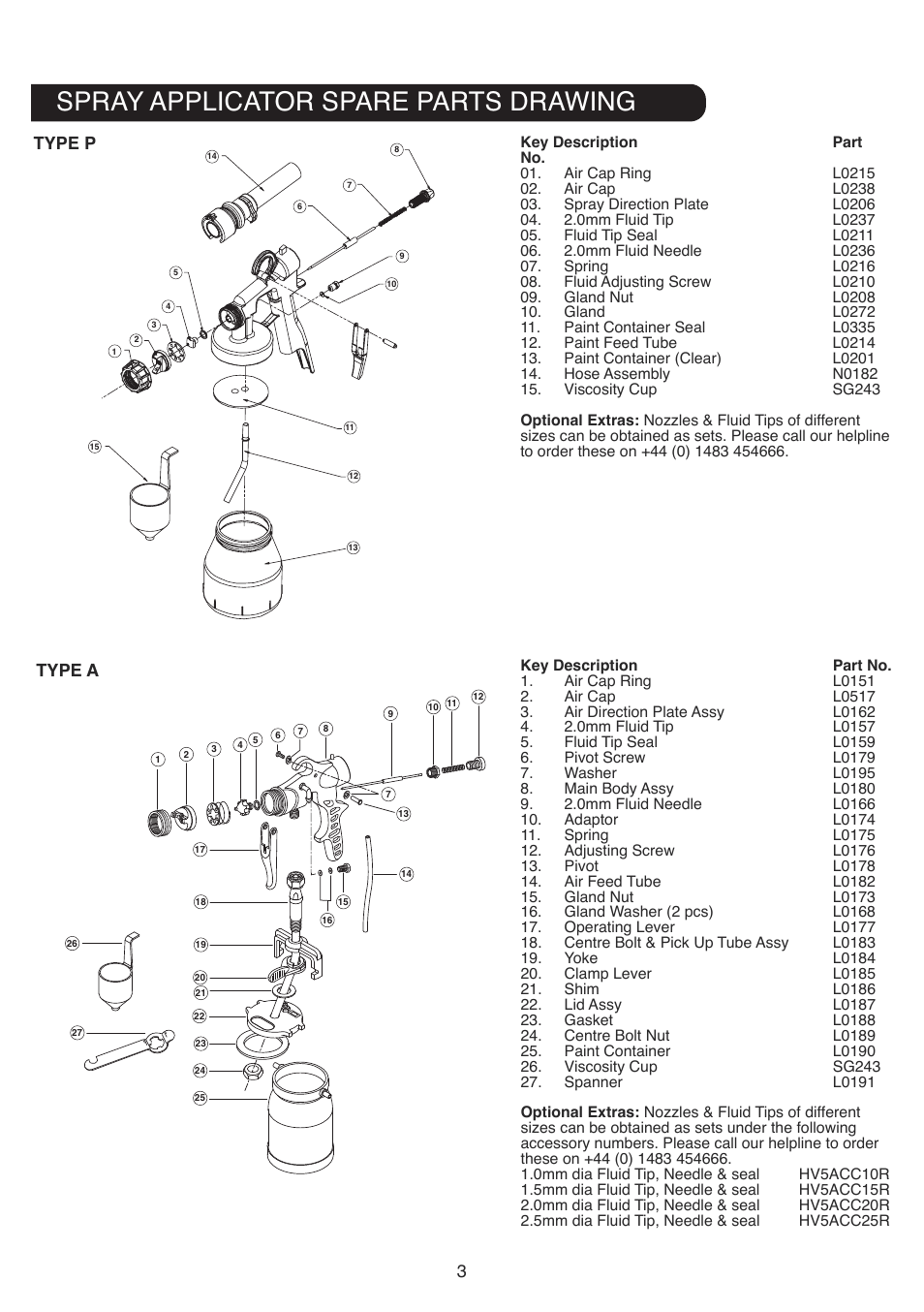 Spray applicator spare parts drawing | Earlex HV7000 User Manual | Page 3 / 12