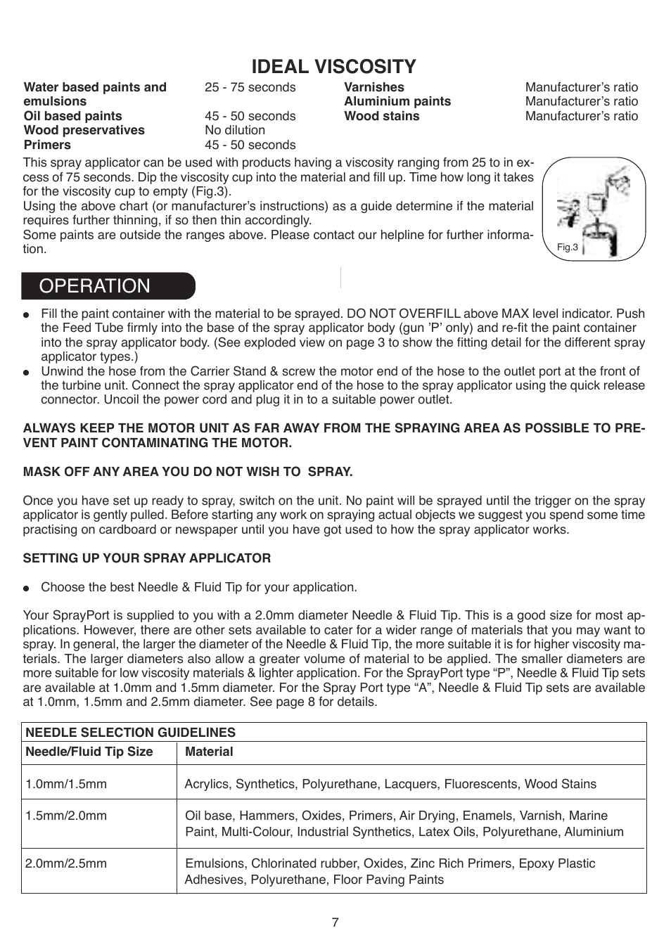 Ideal viscosity, Operation | Earlex HV7000 User Manual | Page 7 / 12