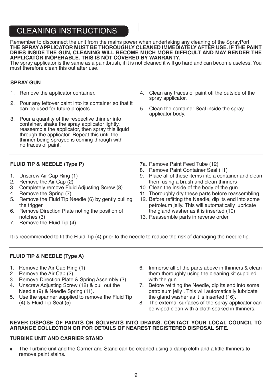 Cleaning instructions | Earlex HV7000 User Manual | Page 9 / 12