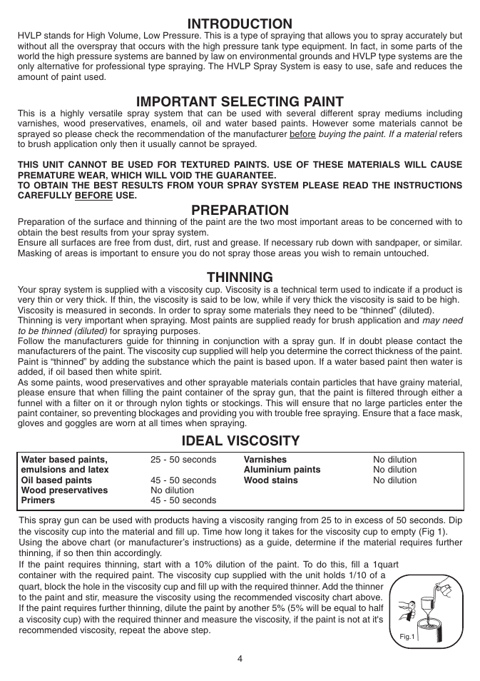 Introduction, Important selecting paint, Preparation | Thinning, Ideal viscosity | Earlex HV1900 User Manual | Page 4 / 8