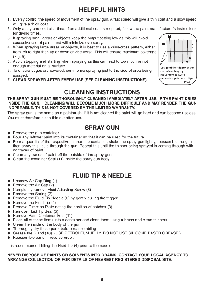 Helpful hints, Cleaning instructions, Spray gun | Fluid tip & needle | Earlex HV1900 User Manual | Page 6 / 8