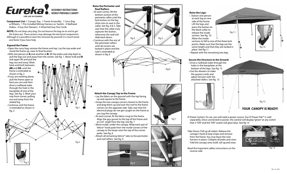 Eureka! Tents N!ergy Portable Canopy User Manual | 2 pages