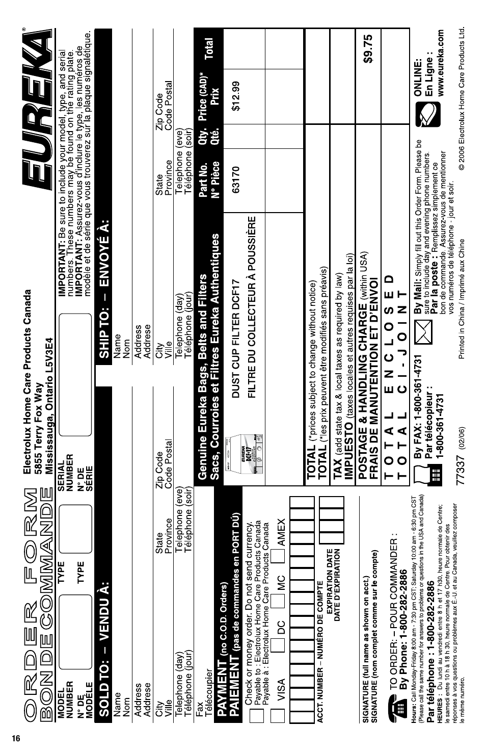 Eureka Series 440 User Manual | Page 16 / 19