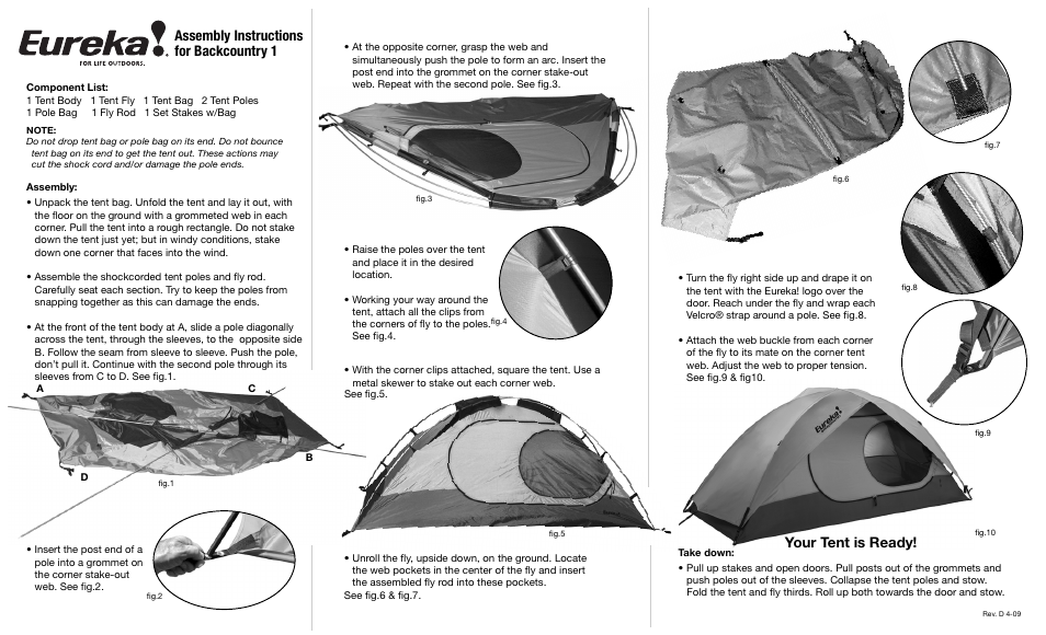 Eureka Backcountry 1 User Manual | 2 pages