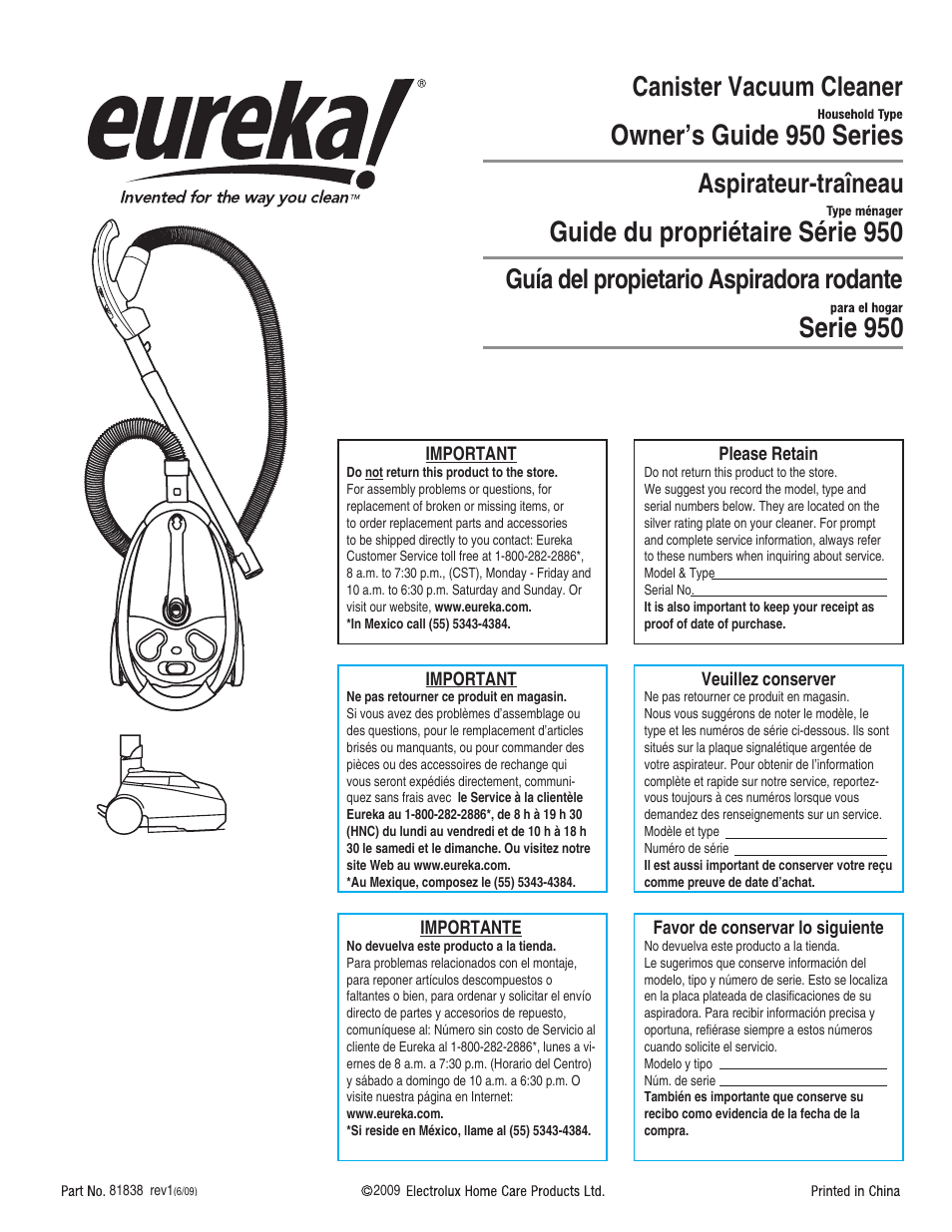 Eureka 950 Serias User Manual | 20 pages