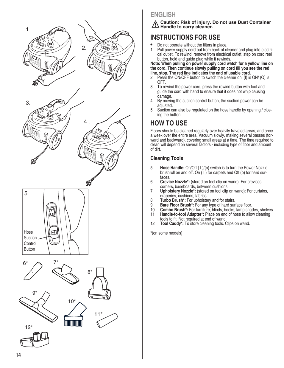 English, Instructions for use, How to use | Eureka 950 Serias User Manual | Page 14 / 20