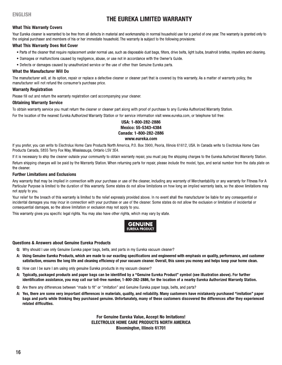 Eureka 950 Serias User Manual | Page 16 / 20