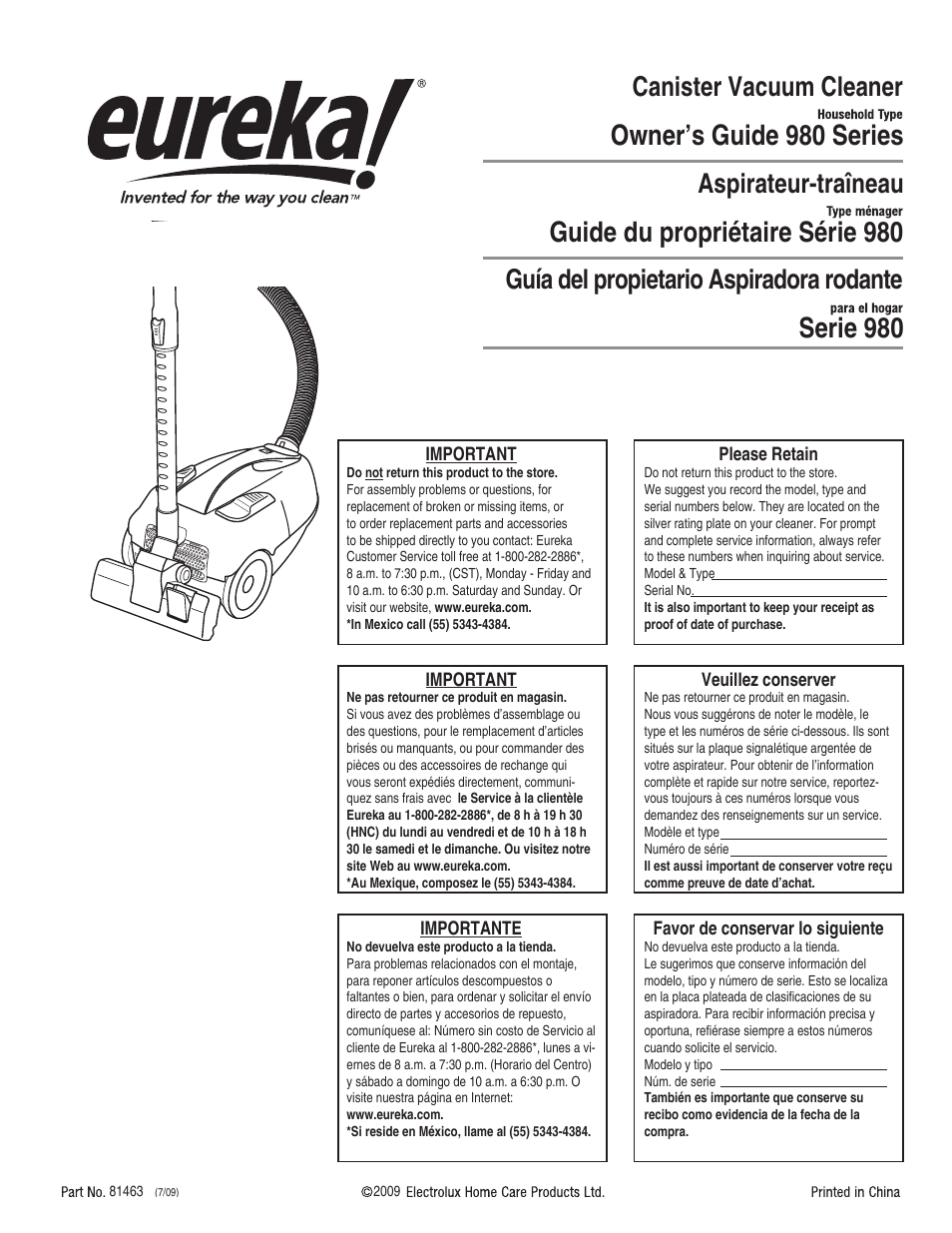 Eureka 980 serias User Manual | 16 pages
