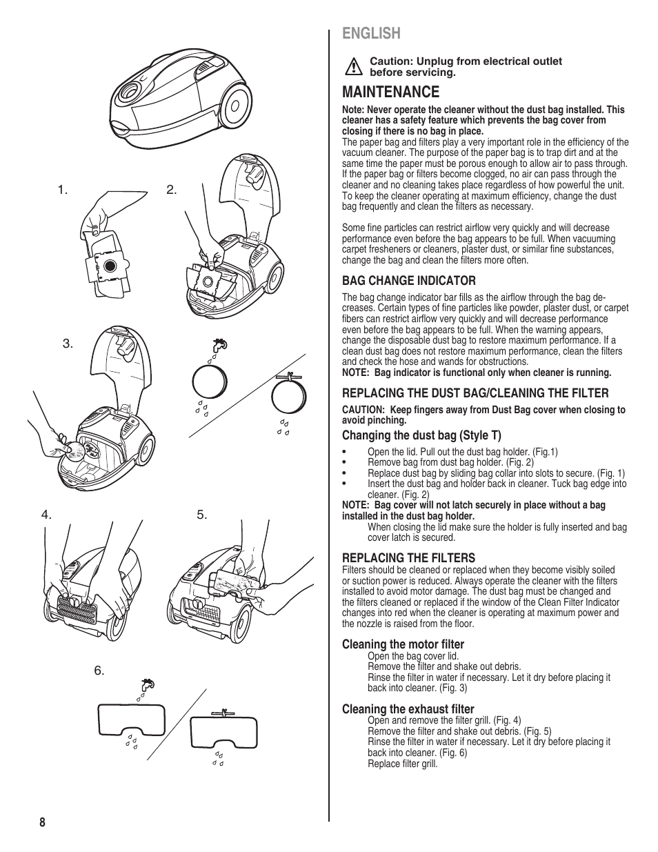 English, Maintenance | Eureka 980 serias User Manual | Page 8 / 16