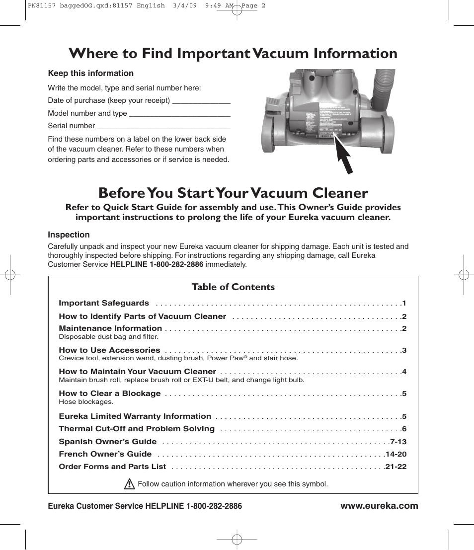 Eureka 4750 Serias User Manual | Page 2 / 8