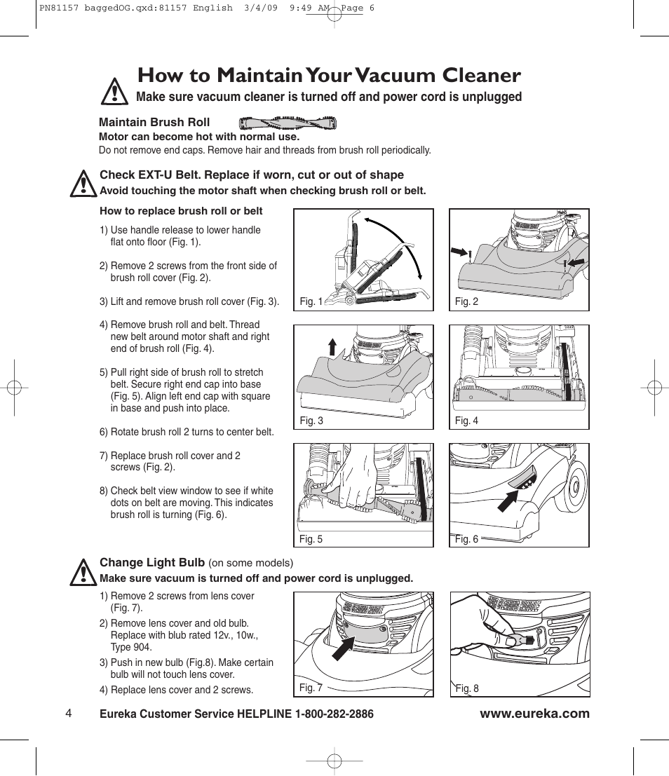 How to maintain your vacuum cleaner | Eureka 4750 Serias User Manual | Page 6 / 8