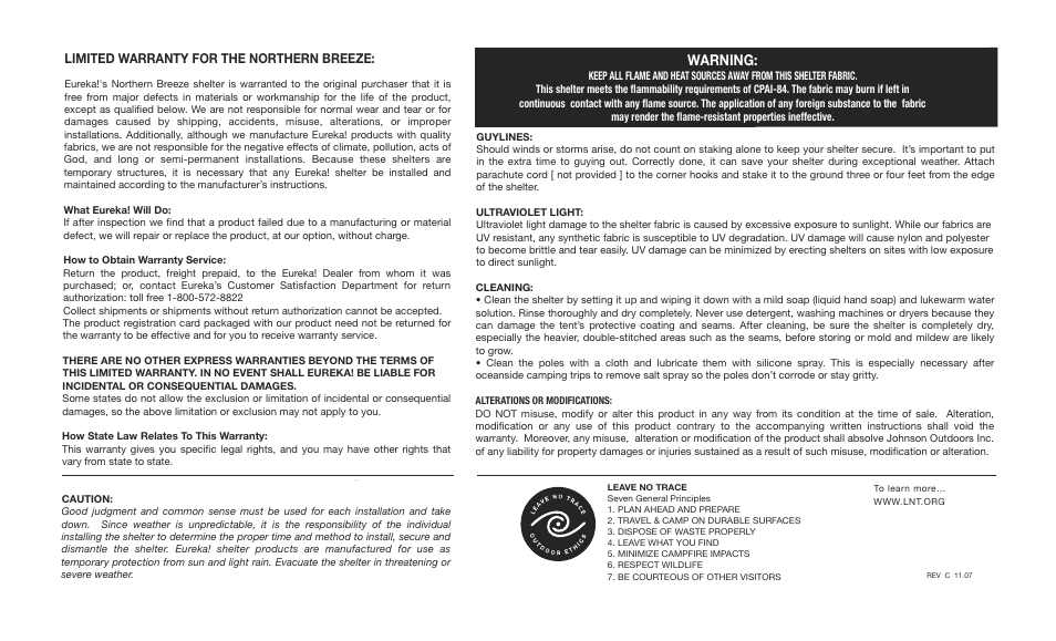 Carekeep nrthbrze 06.eps, Warning, Limited warranty for the northern breeze | Eureka Northern Breeze User Manual | Page 2 / 2