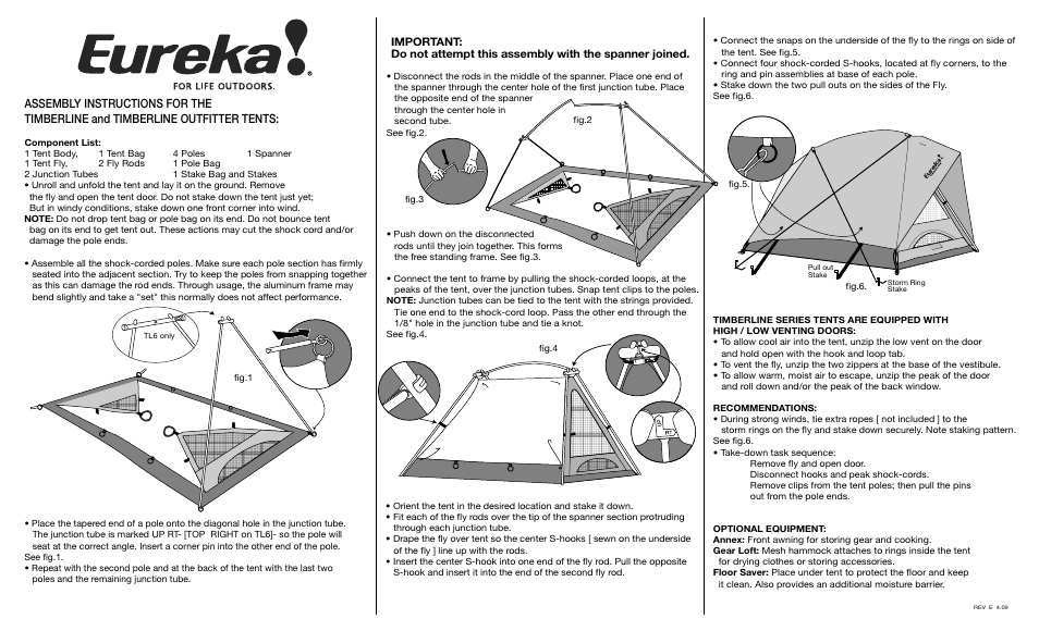 Eureka Timberline Outfitter User Manual | 2 pages