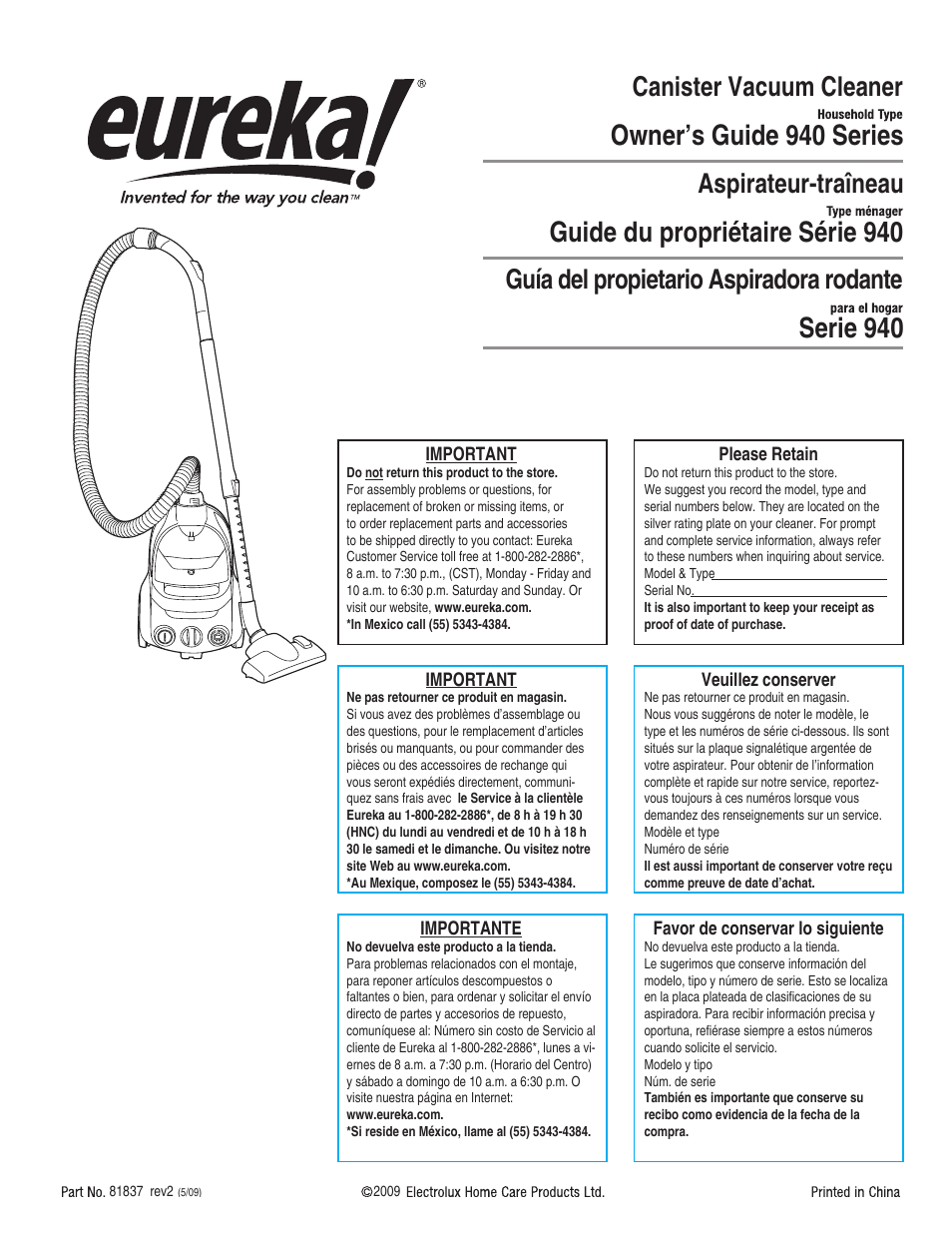 Eureka serias 940 User Manual | 18 pages