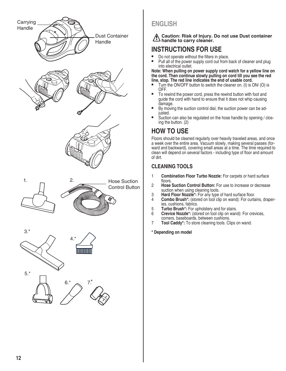 English, Instructions for use, How to use | Eureka serias 940 User Manual | Page 12 / 18