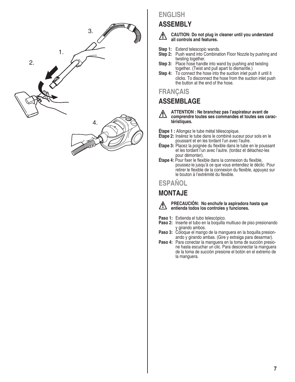 English assembly, Français assemblage, Español montaje | Eureka serias 940 User Manual | Page 7 / 18