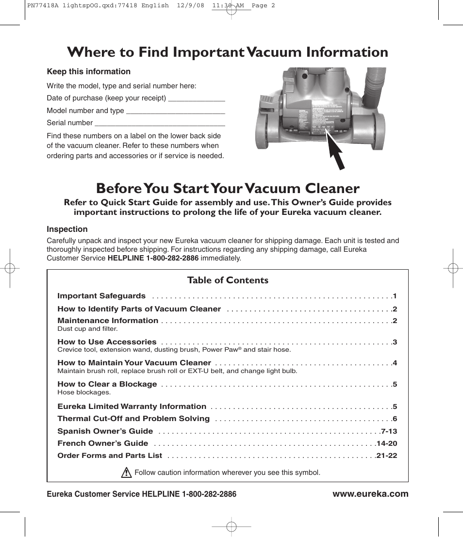 Eureka 4700 Seria User Manual | Page 2 / 8