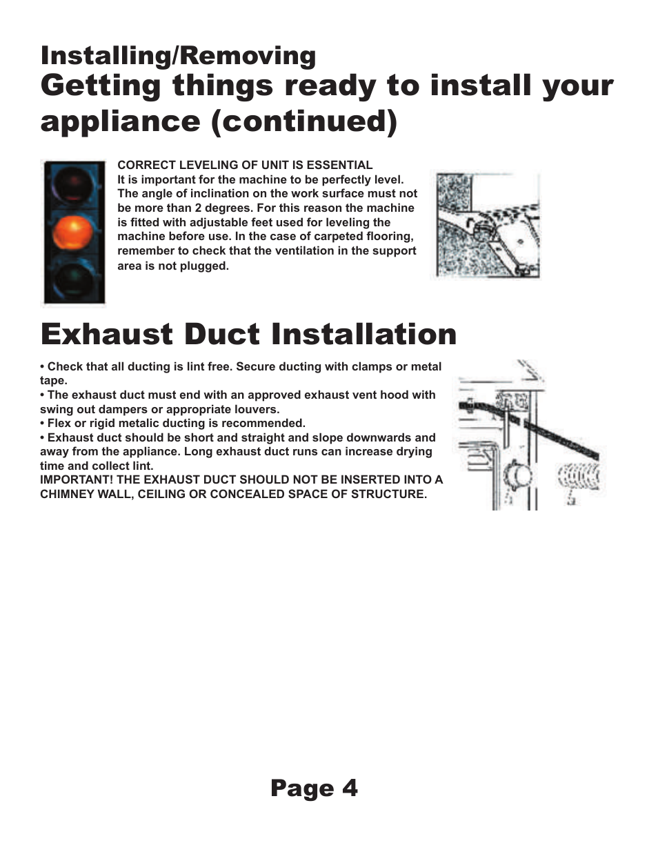 Exhaust duct installation, Installing/removing | Equator MJ9200D User Manual | Page 6 / 6