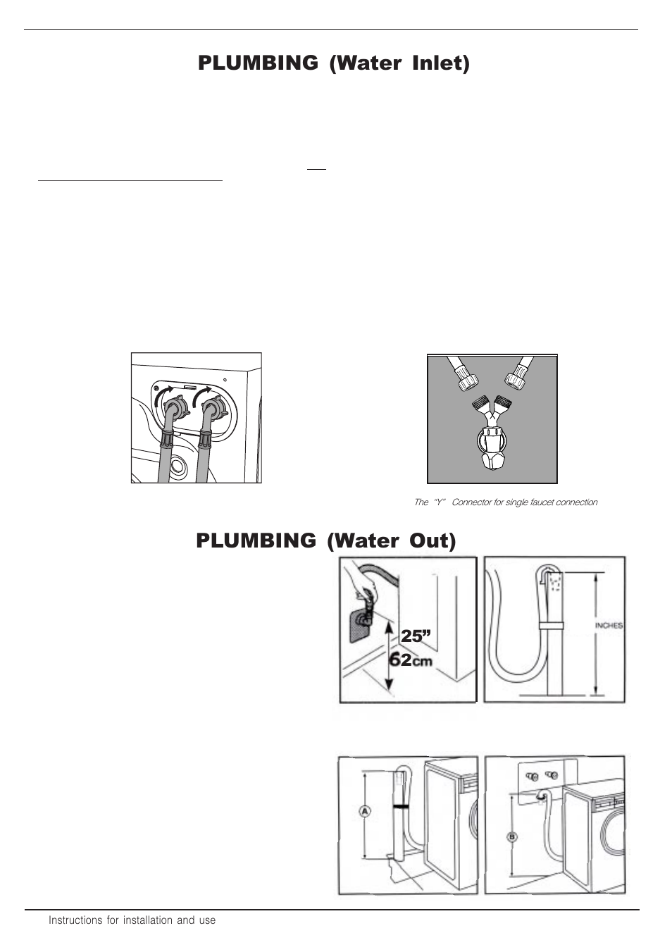 Plumbing (water inlet), Plumbing (water out), Standpipe drain system | Floor standpipe drain, Connection to the water mains | Equator EZ 2512 CEE User Manual | Page 8 / 20