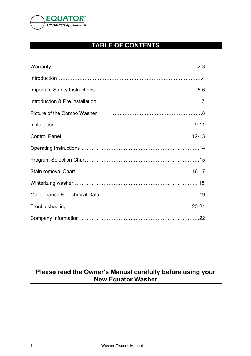 Equator EW 620 User Manual | Page 2 / 23