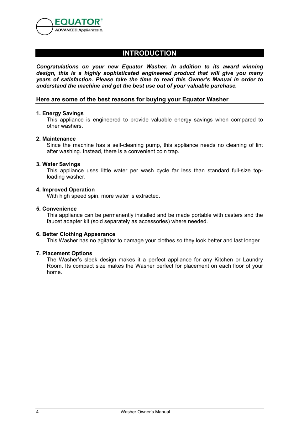 Introduction | Equator EW 620 User Manual | Page 5 / 23