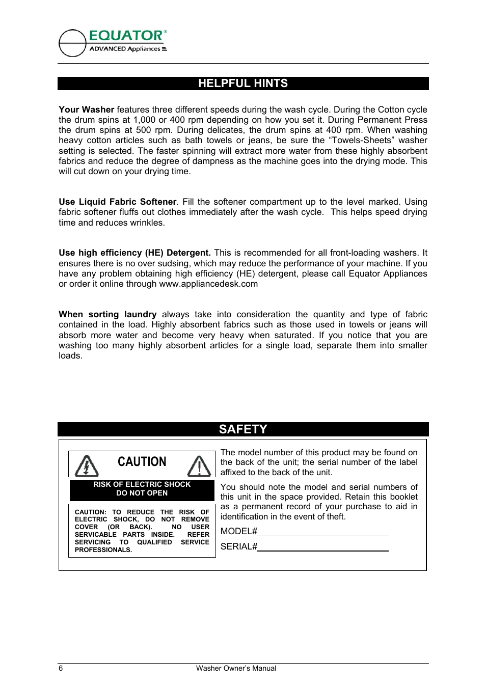 Caution, Safety, Helpful hints | Equator EW 620 User Manual | Page 7 / 23