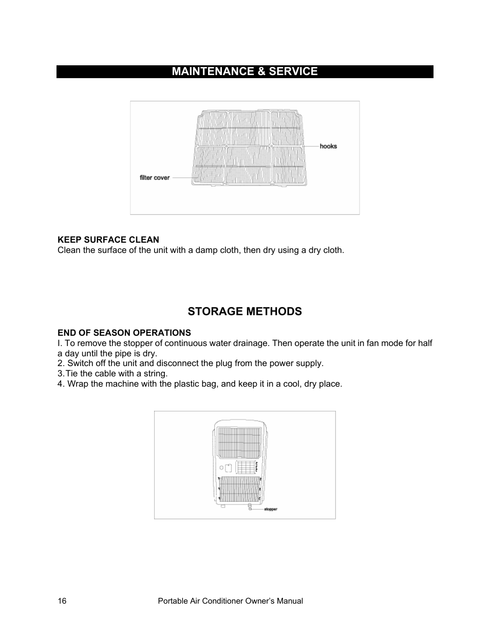 Maintenance & service, Storage methods | Equator PAC 10 User Manual | Page 17 / 20