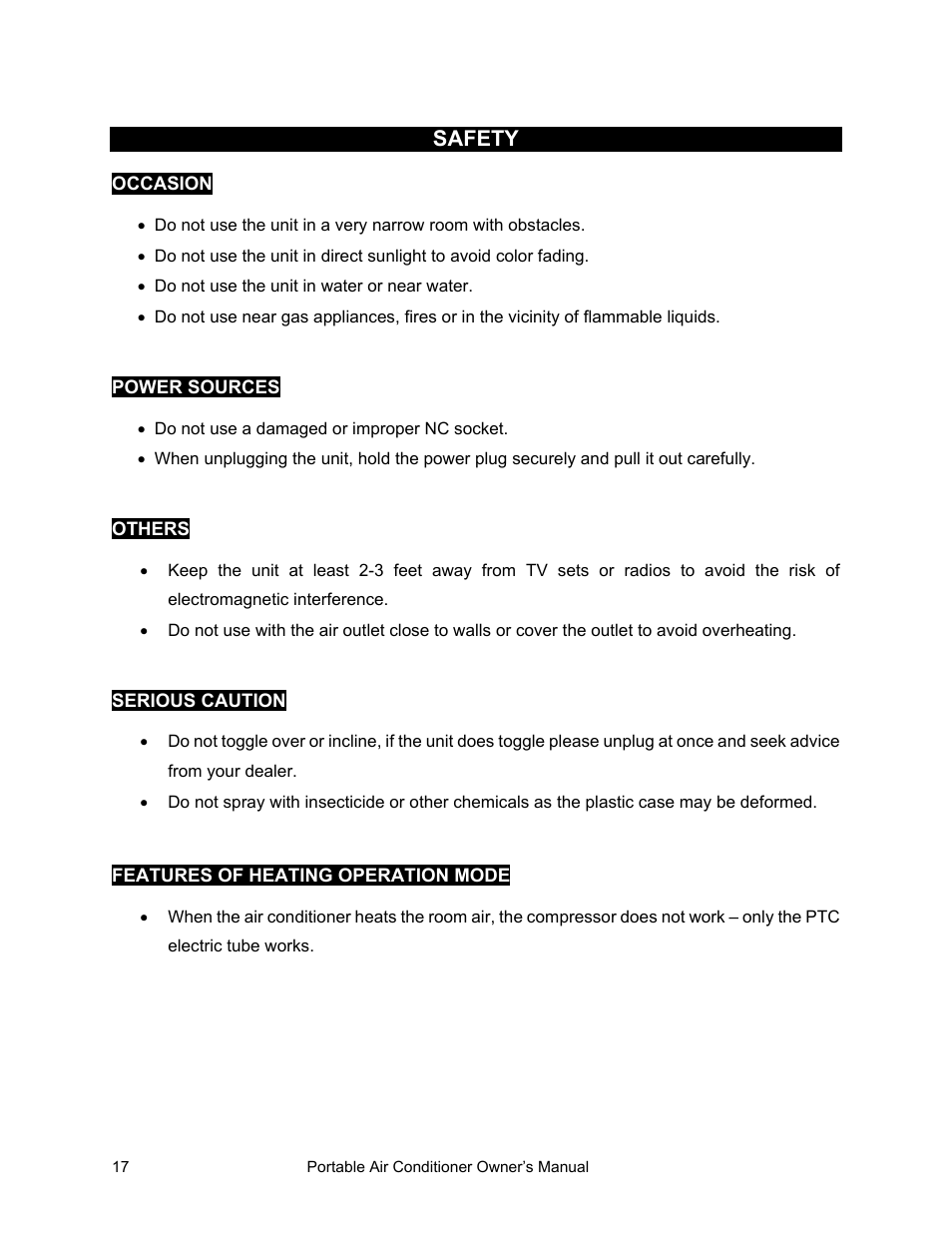 Safety | Equator PAC 10 User Manual | Page 18 / 20