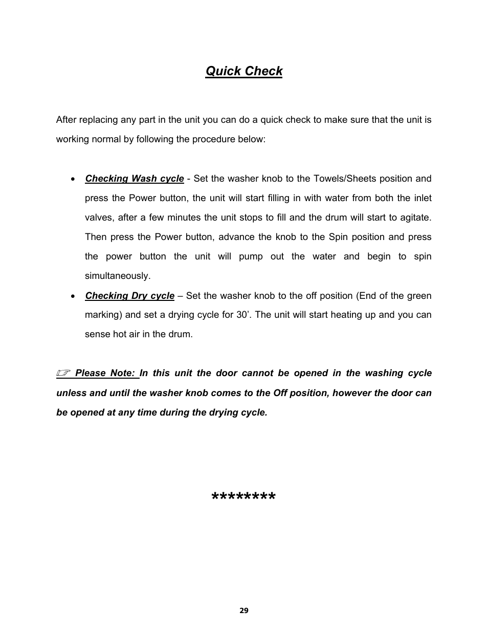Quick check | Equator MD3720CEE User Manual | Page 29 / 30