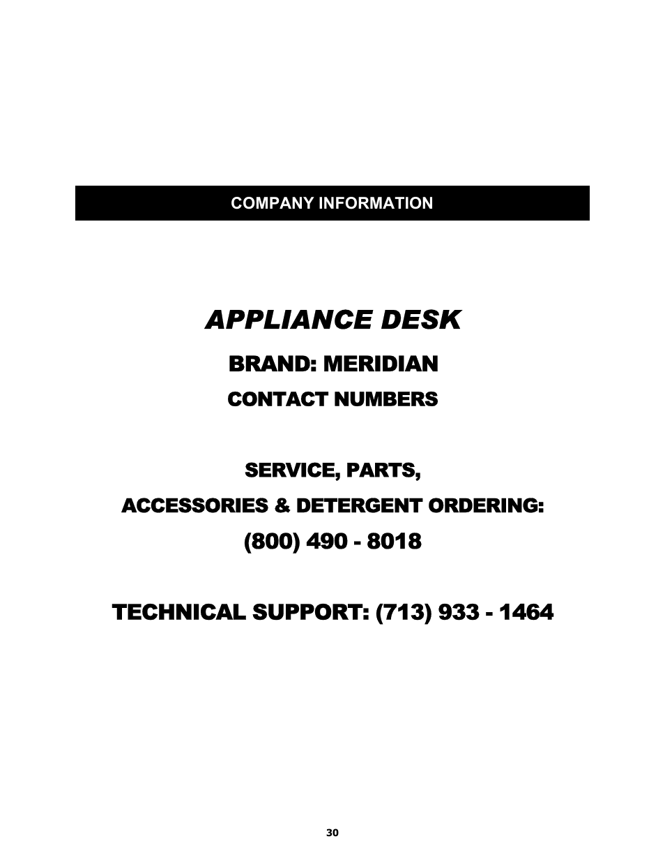 Appliance desk, Brand: meridian | Equator MD3720CEE User Manual | Page 30 / 30