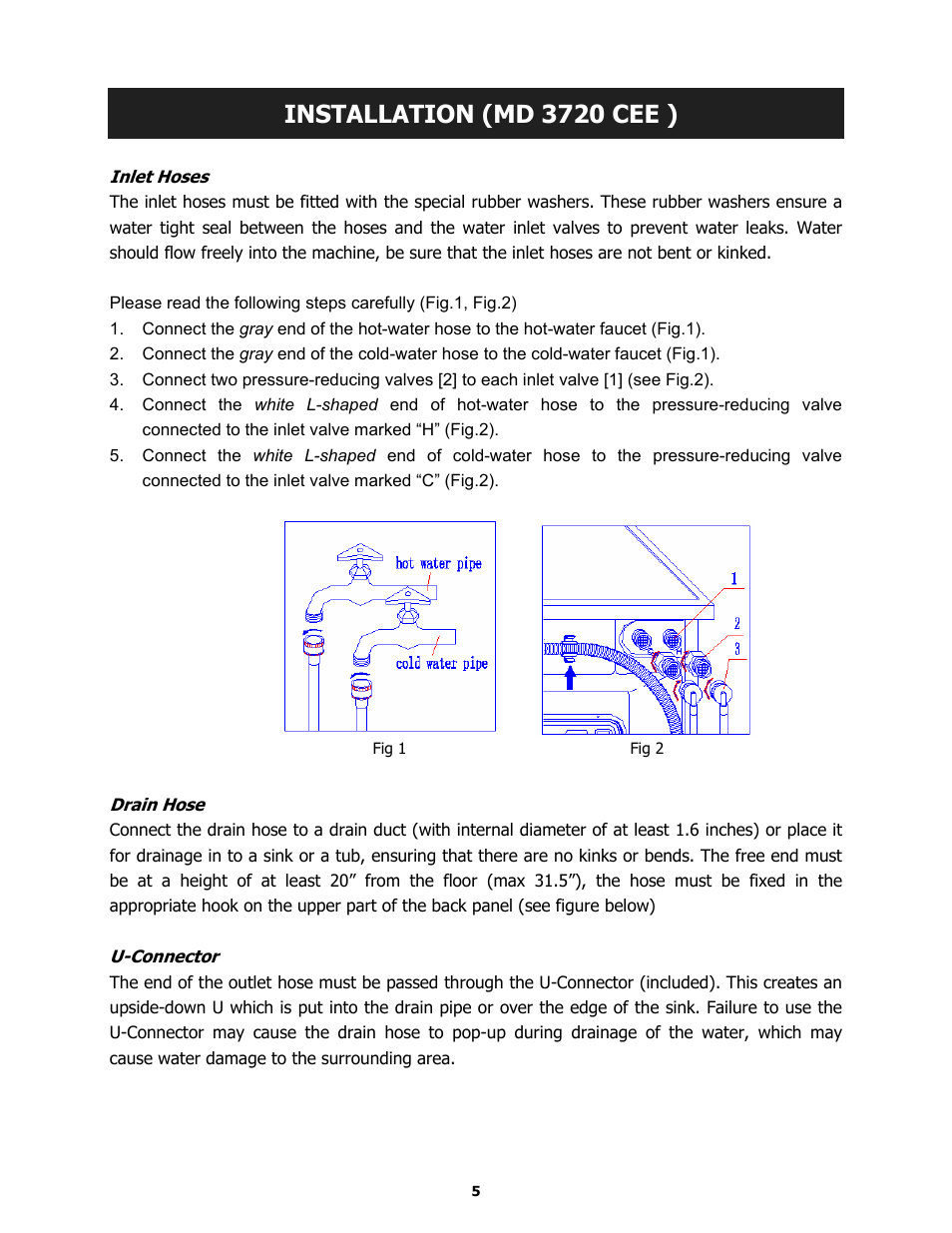 Installation ( md 3720 cee ) | Equator MD3720CEE User Manual | Page 5 / 30