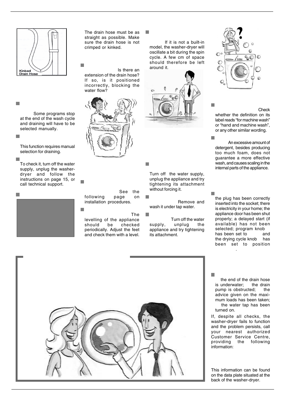 But where did all the water go, The washer-dryer does not dry, The washer-dryer leaks | The washer-dryer does not drain or spin | Equator 3612 User Manual | Page 18 / 22