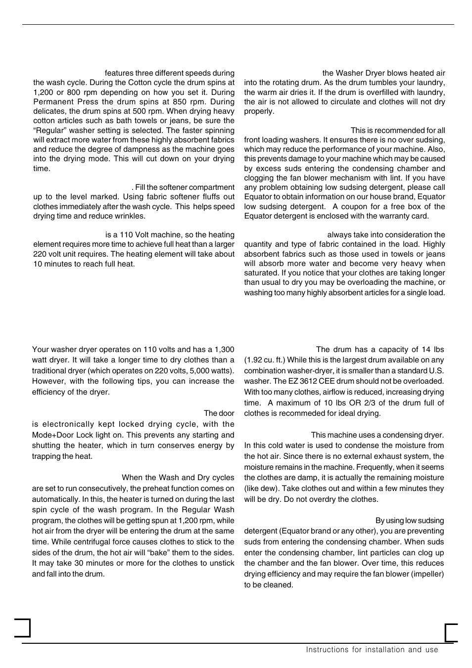 Helpful hints, Dryer efficiency | Equator 3612 User Manual | Page 5 / 22