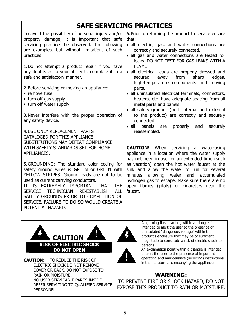 Safe servicing practices, Caution, Warning | Equator ED510 User Manual | Page 5 / 7