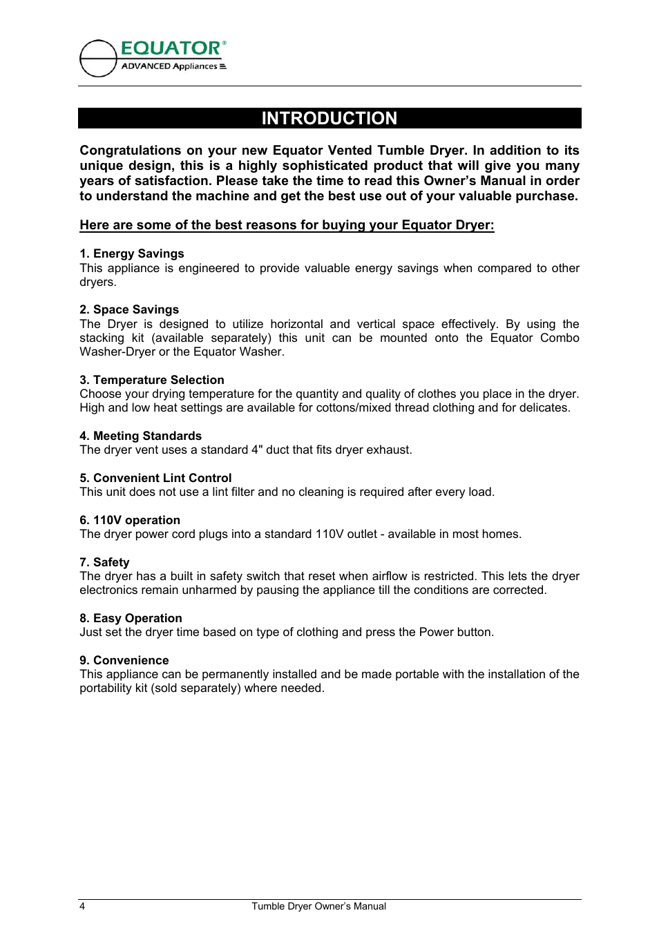 Introduction | Equator ED 620 User Manual | Page 5 / 18