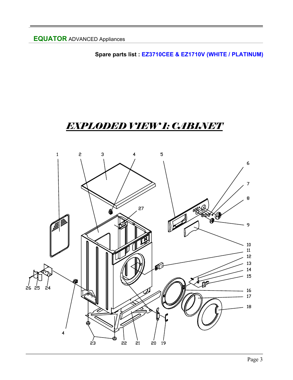 Exploded view 1: cabinet | Equator EZ 3710 CEE User Manual | Page 3 / 13