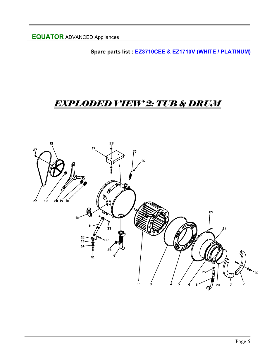 Exploded view 2: tub & drum | Equator EZ 3710 CEE User Manual | Page 6 / 13