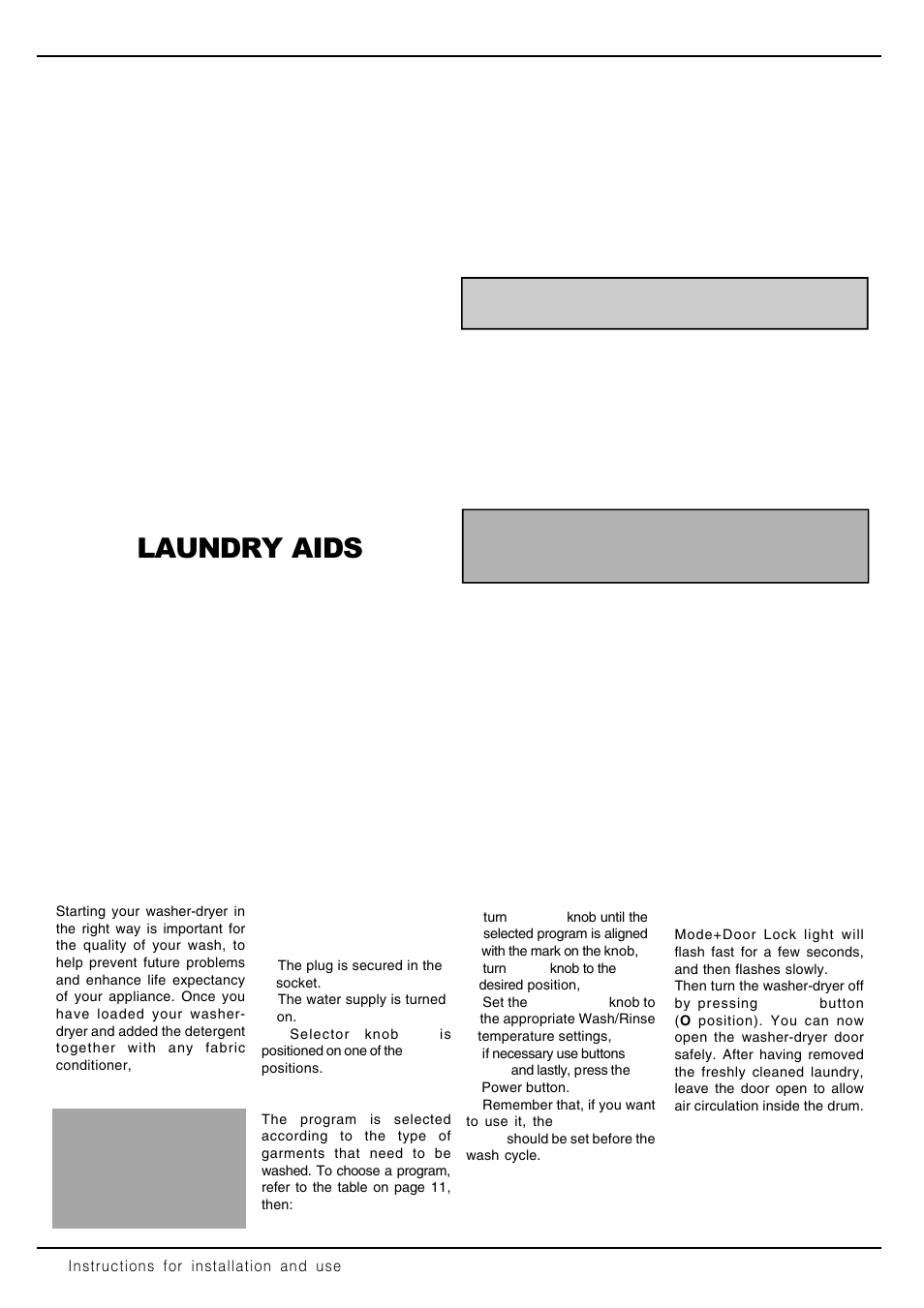 Starting the washer-dryer, Prewashing, Laundry aids | Equator EZ2512CEE User Manual | Page 10 / 23