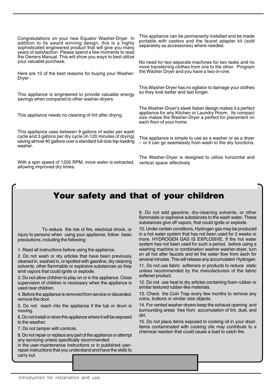 Introduction, Important safety instructions, Save these instructions | Your safety and that of your children | Equator EZ2512CEE User Manual | Page 4 / 23