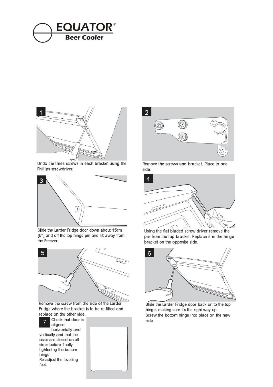 Changing the reversible door | Equator BCR 500 User Manual | Page 15 / 18