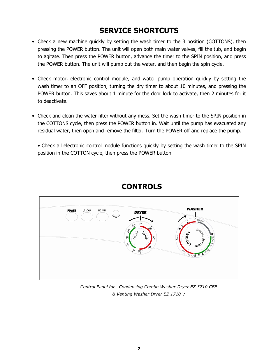 Service shortcuts, Controls | Equator EZ 1710 V User Manual | Page 7 / 9