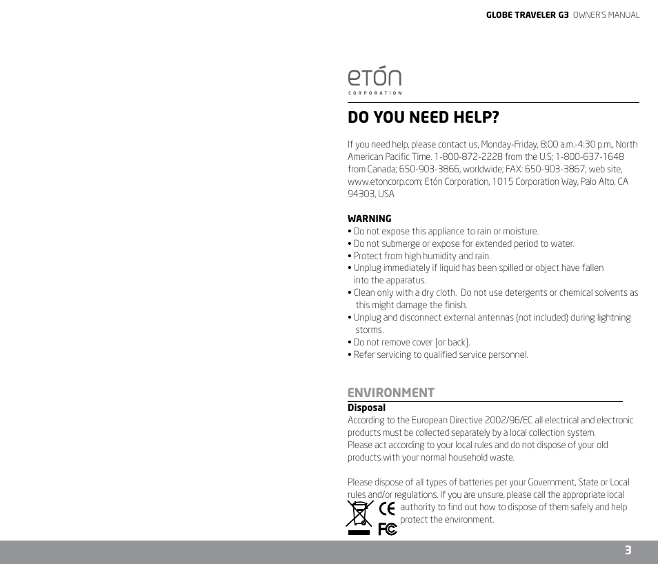 Do you need help | Eton G3 User Manual | Page 2 / 57