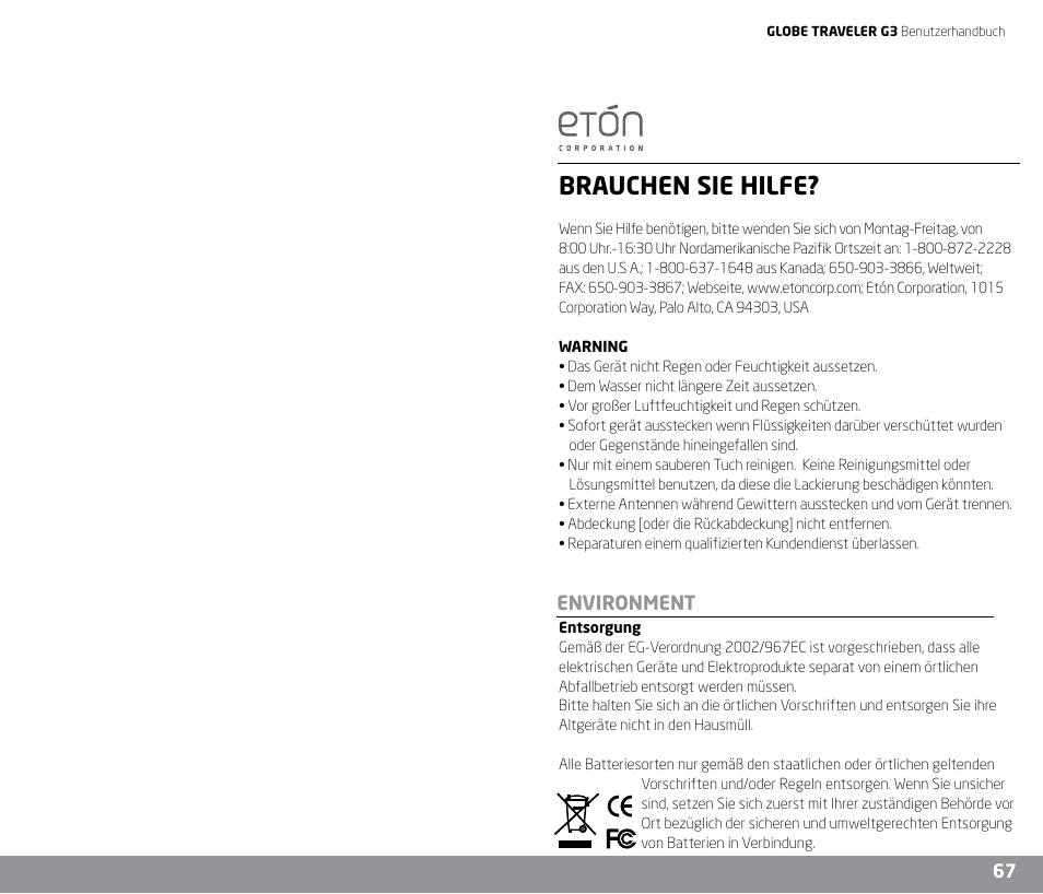 Brauchen sie hilfe | Eton G3 User Manual | Page 34 / 57