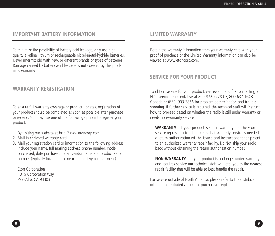 Eton FR250 User Manual | Page 6 / 7