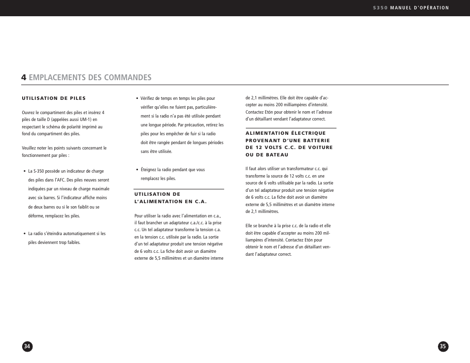 4emplacements des commandes | Eton S350 User Manual | Page 18 / 68