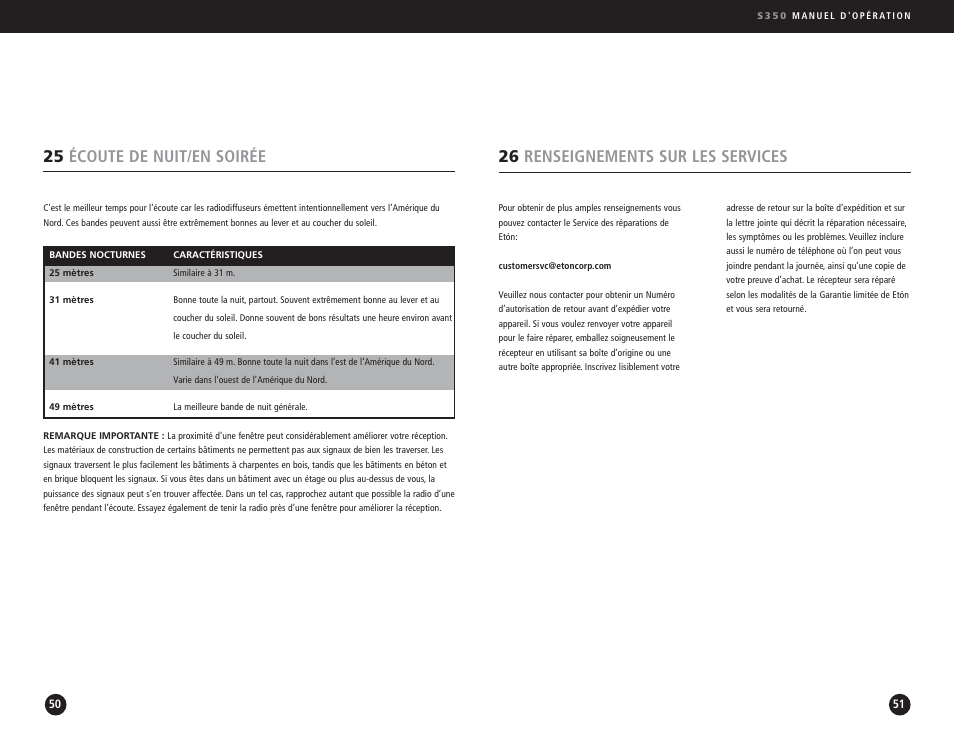 26 renseignements sur les services, 25 écoute de nuit/en soirée | Eton S350 User Manual | Page 26 / 68